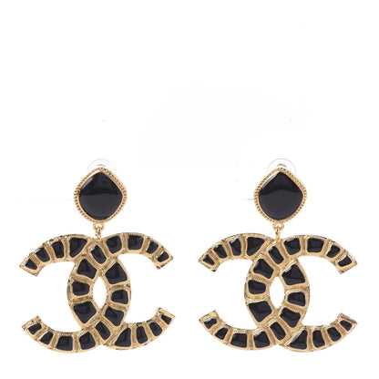 Chanel Resin Along The Nile CC Clip On Earrings Gold Black 1 of 5