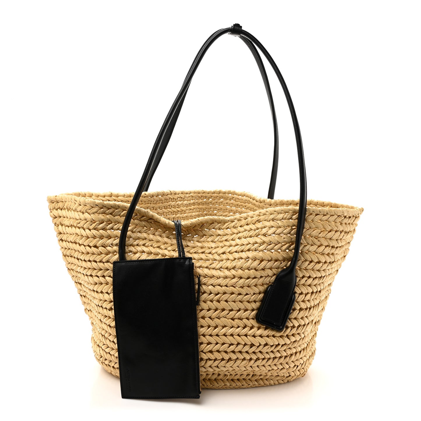 Raffia Calfskin Large Arco Basket Black