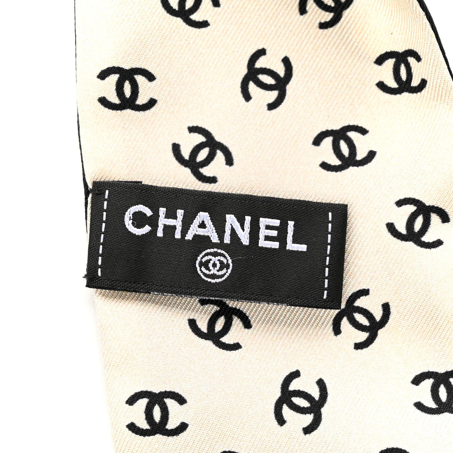 Chanel Silk Pearl CC Chain Slim Bandeau Scarf Dark Grey Blue Ecru 3 of 7