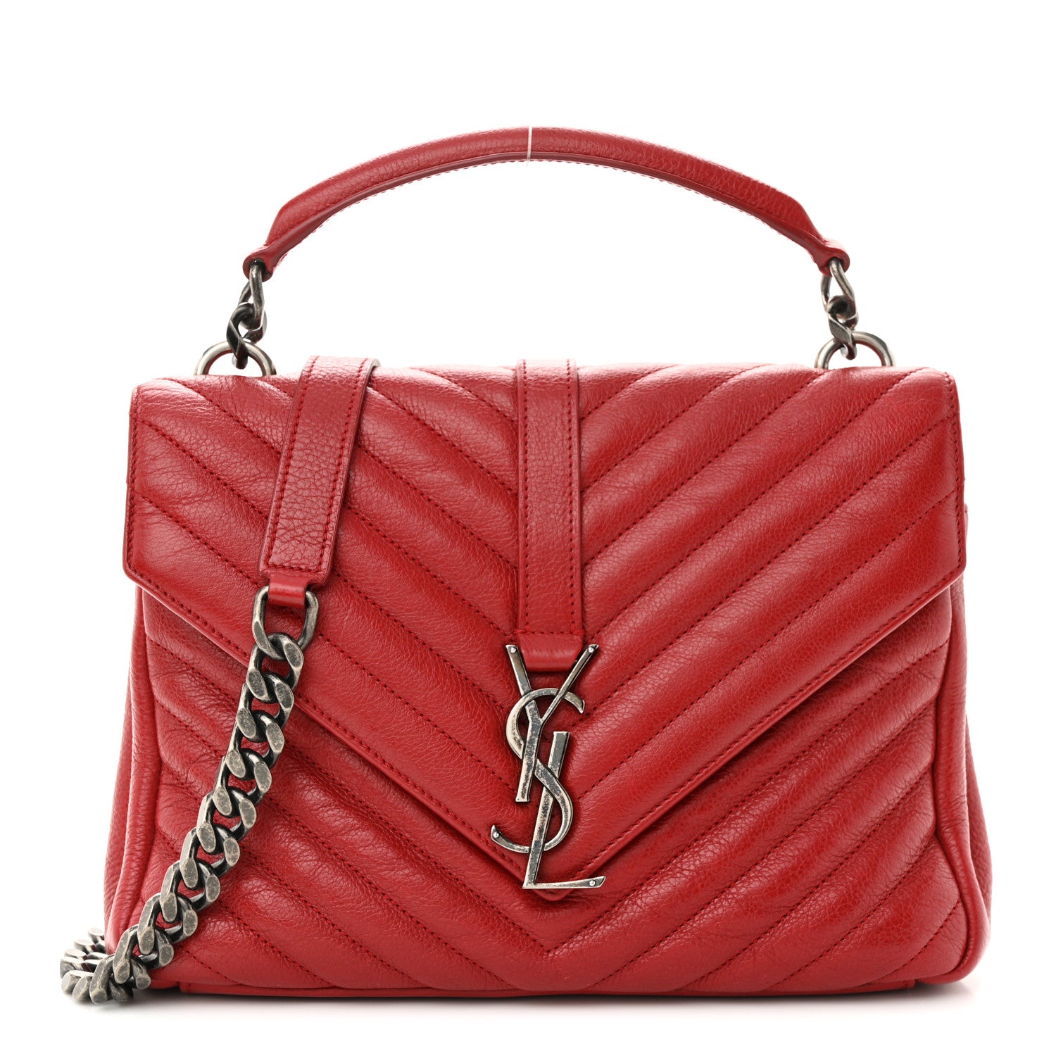 Saint Laurent Sheepskin Matelasse Chevron Monogram Medium College Bag Rouge 1 of 12