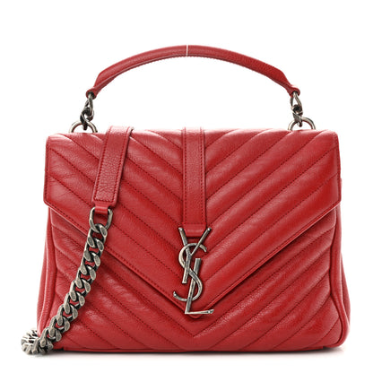 Saint Laurent Sheepskin Matelasse Chevron Monogram Medium College Bag Rouge 1 of 12