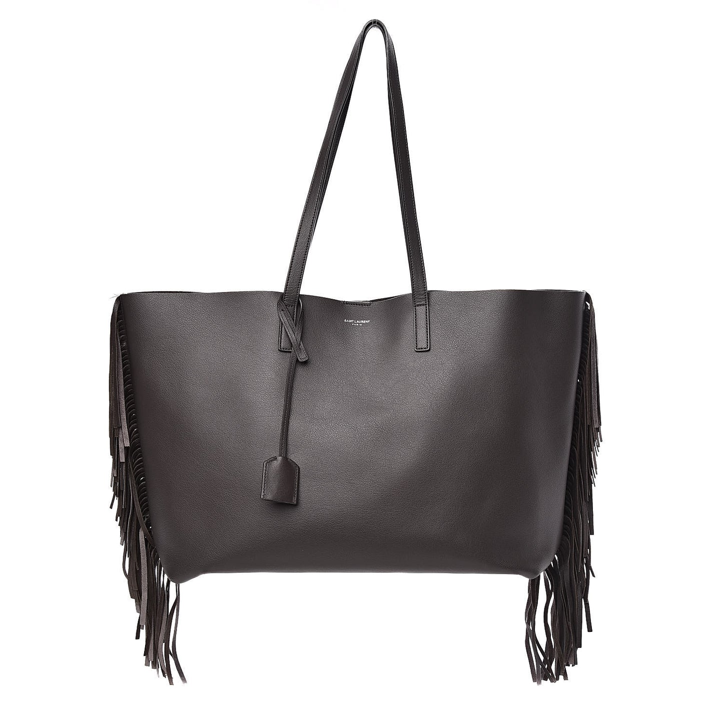 Calfskin Large Fringe Shopping Tote Dark Grey