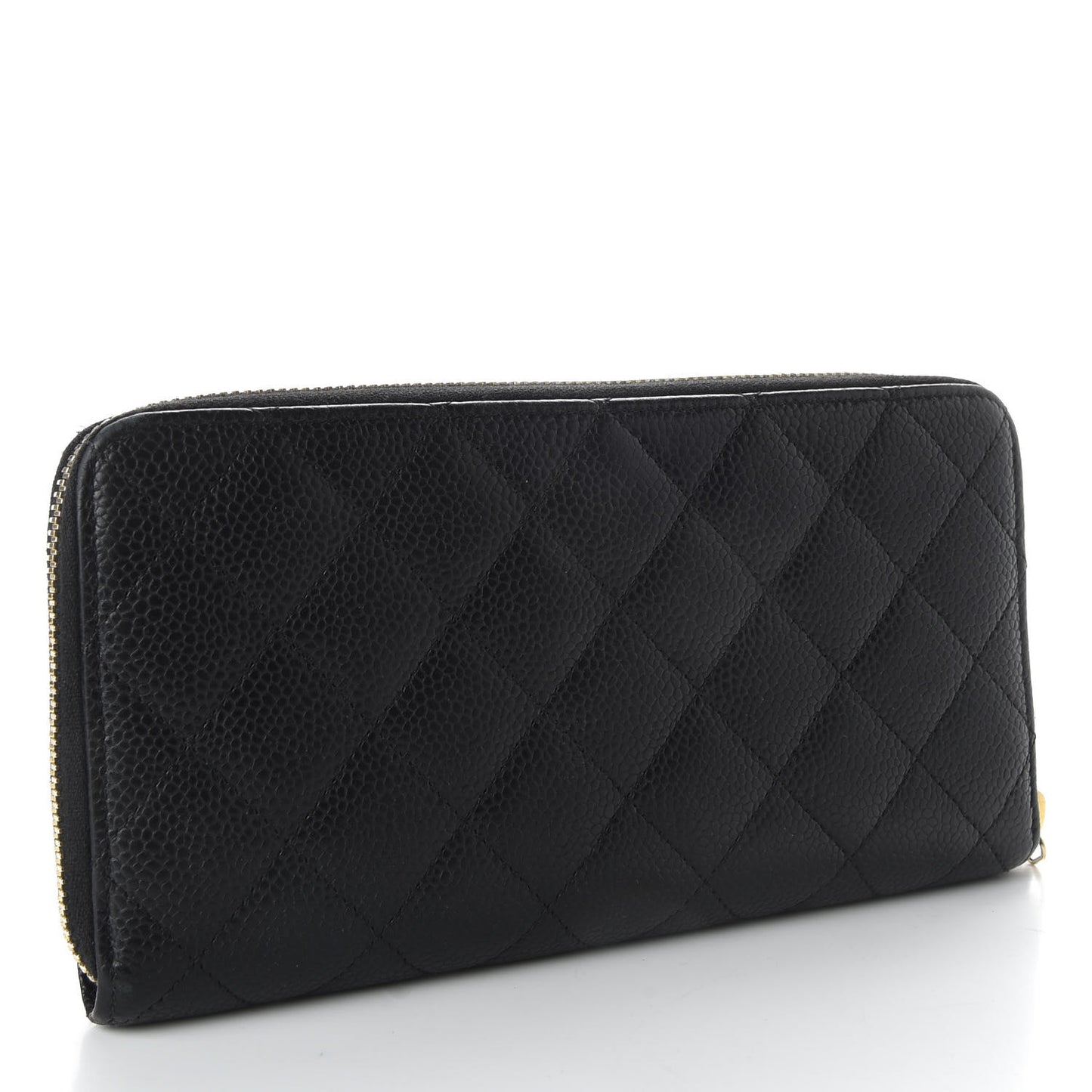 Caviar Quilted Large Gusset Zip Around Wallet Black