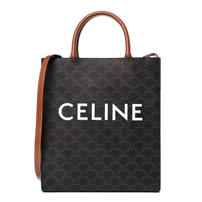 Celine Triomphe Canvas Calfskin Small Vertical Cabas Tan 1 of 9