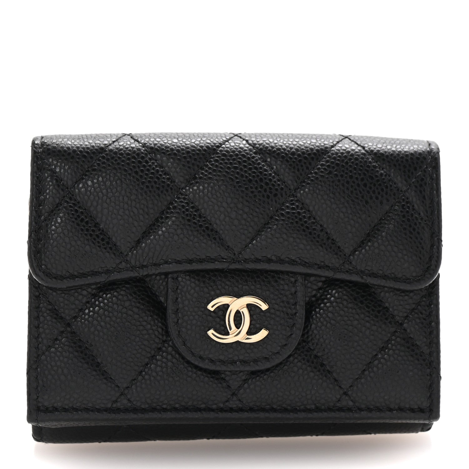 Chanel Caviar Quilted Tri-Fold Flap Wallet Black 1 of 9