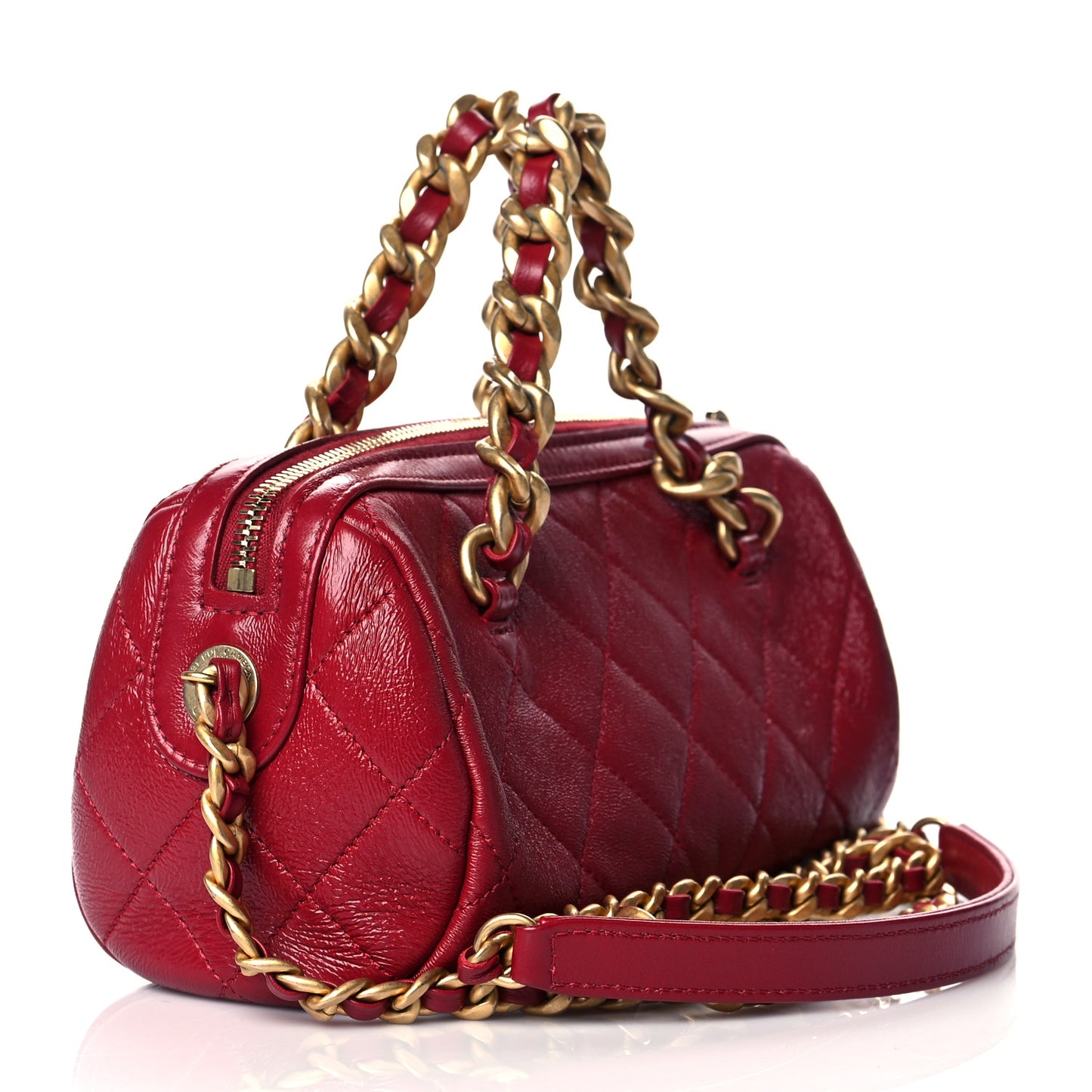 Shiny Lambskin Quilted Small Fashion Therapy Bowling Bag Dark Pink