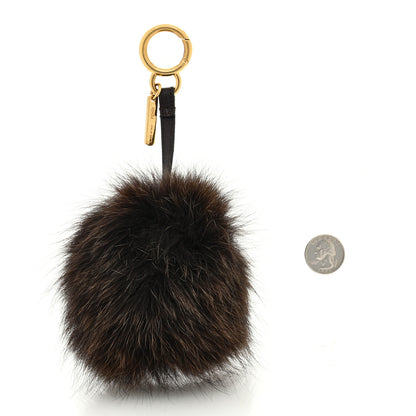Fendi Fox Fur Vitello Elite Pom Pom Bag Charm Moro 2 of 3