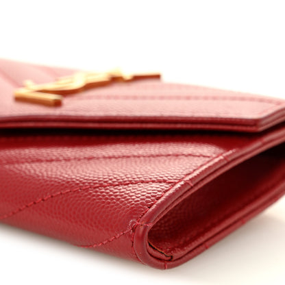 Saint Laurent Grain De Poudre Matelasse Chevron Small Monogram Envelope Wallet Opyum Red 9 of 9