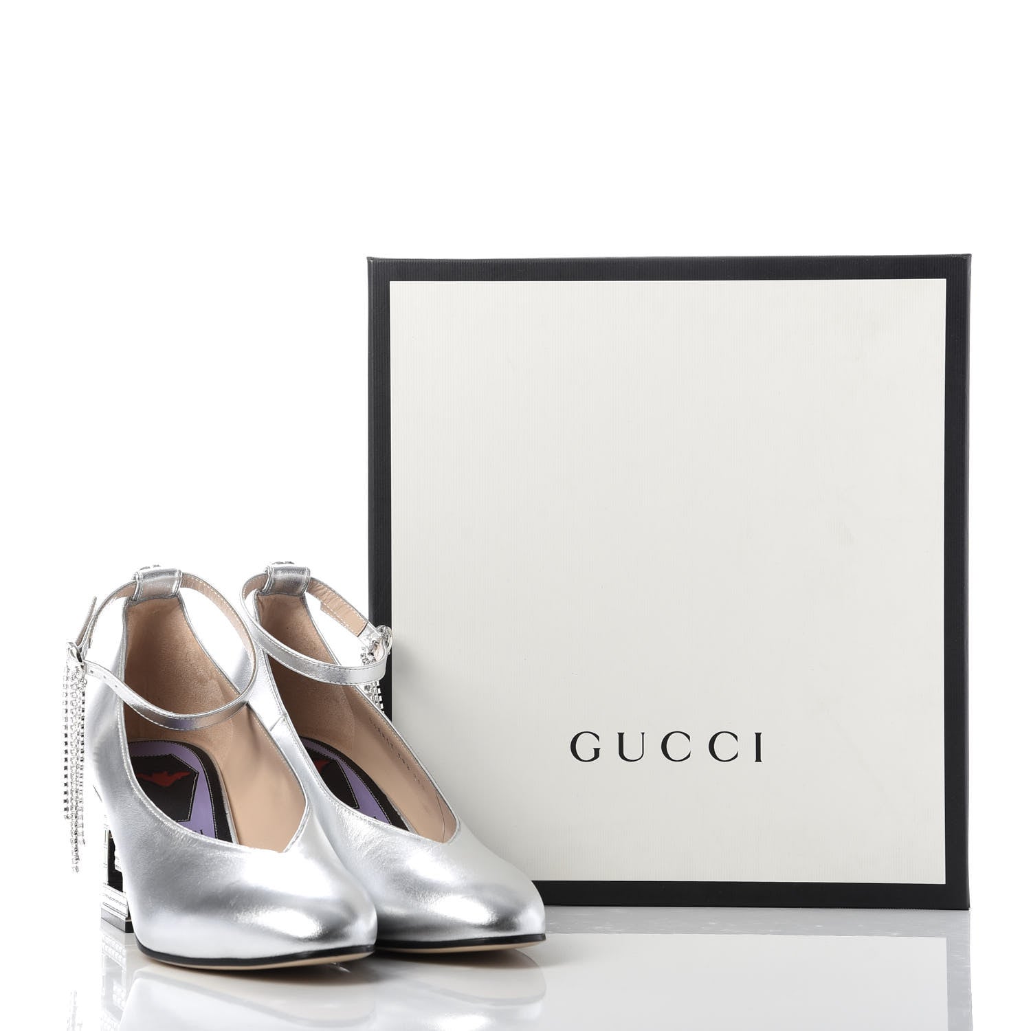 Gucci Metallic Nappa Crystal Square G Mid Heel Pumps 39.5 Silver 10 of 10