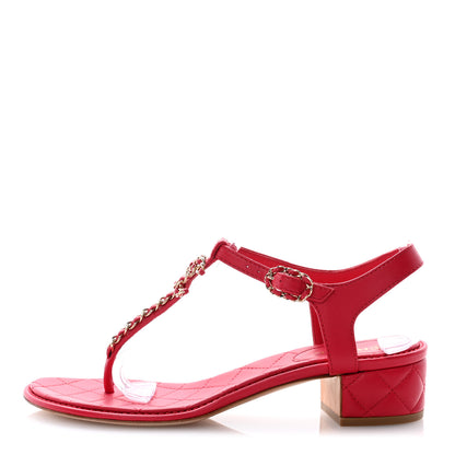 Chanel Lambskin Chain CC Logo Thong Sandals 39 Pink 1 of 12