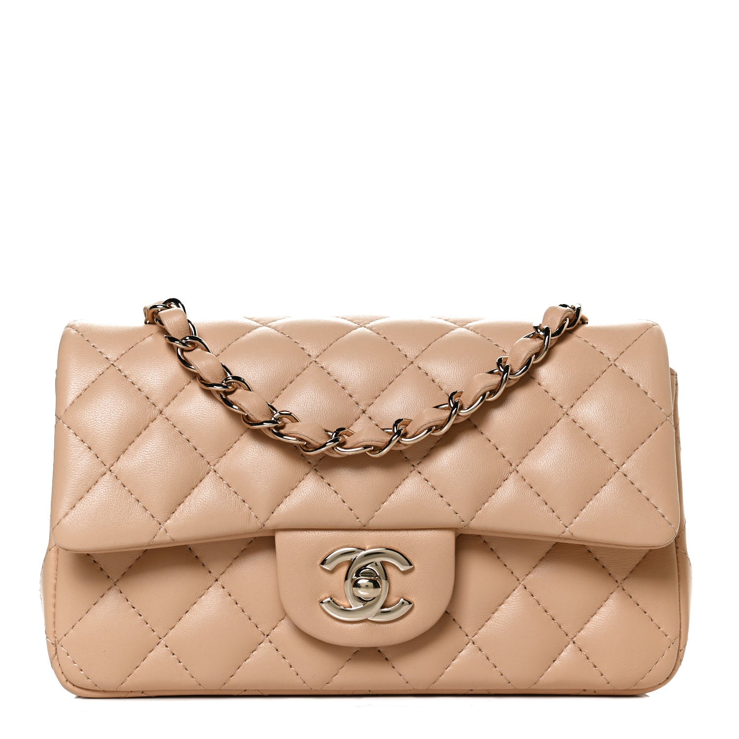 Chanel Lambskin Quilted Mini Rectangular Flap Beige 1 of 14