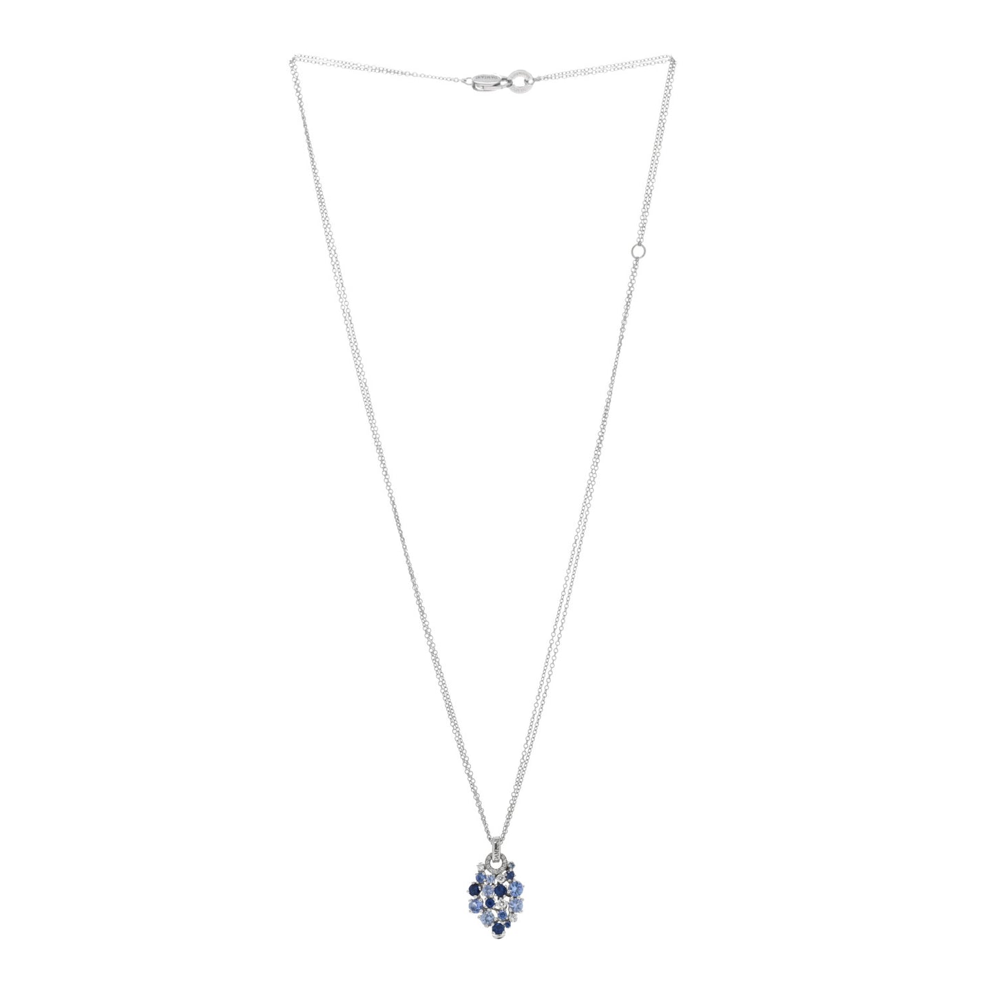 18K White Gold Diamond Blue Sapphire Pendant Necklace