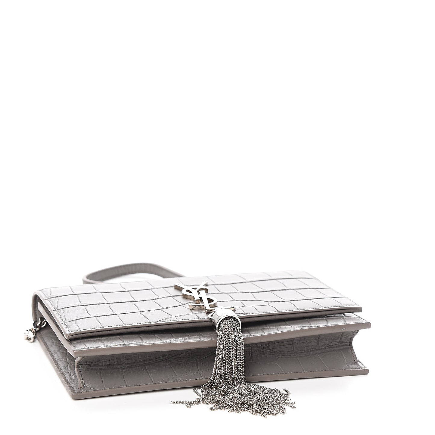 Calfskin Crocodile Embossed Kate Monogram Tassel Chain Wallet Fog