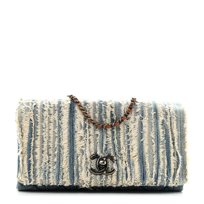 Chanel Denim Fringe Medium Single Flap Bag Blue 1 of 12