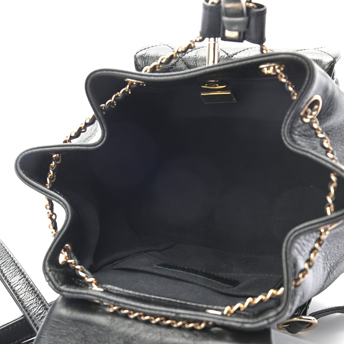 Glazed Aged Calfskin Quilted Small Duma Drawstring Backpack Black