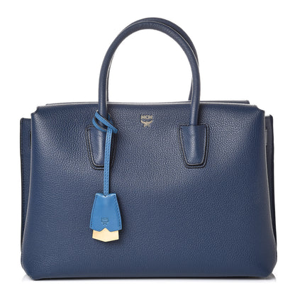 MCM Grained Calfskin Medium Milla Tote Navy 1 of 12