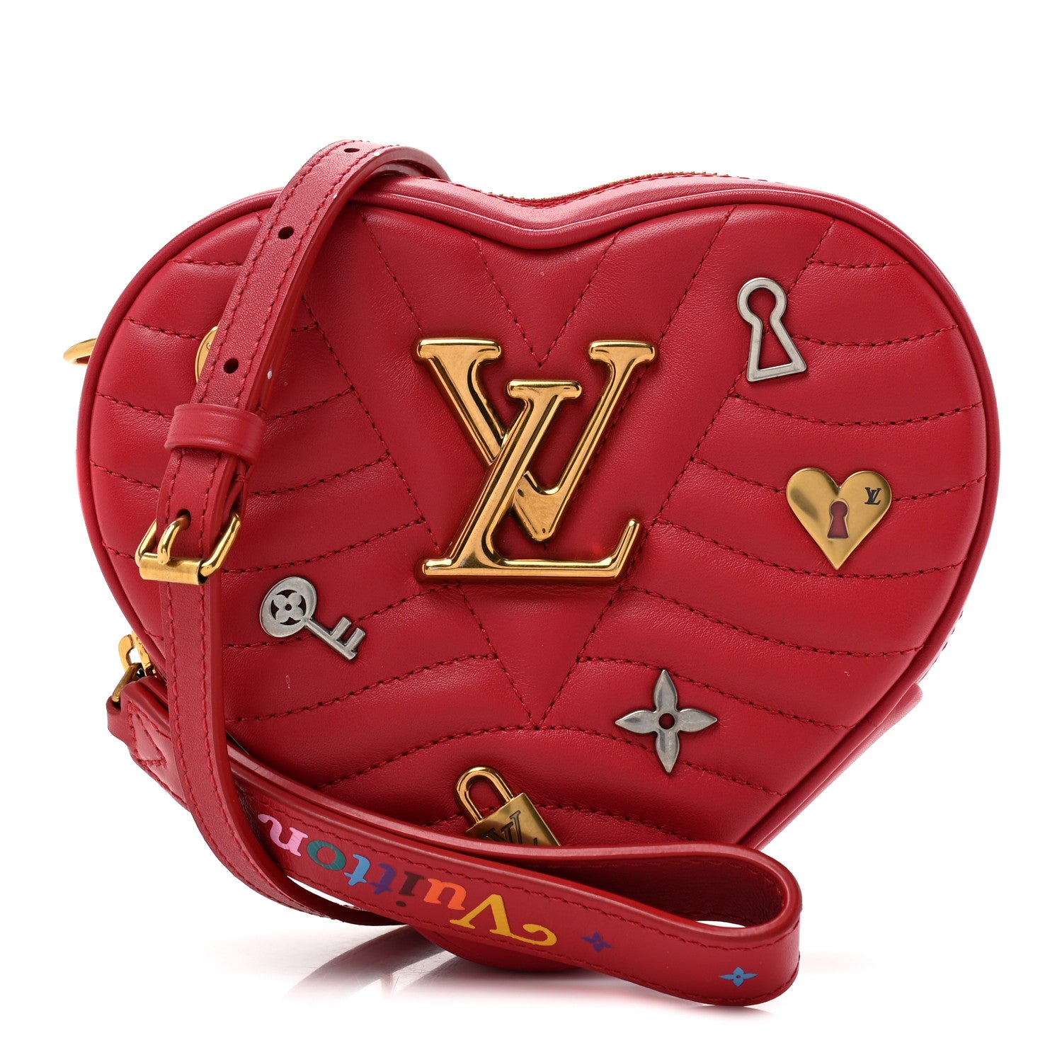 Louis Vuitton LOUIS VUITTON Calfskin Embellished New Wave Love Lock Heart Bag Ecarlate 1 of 11