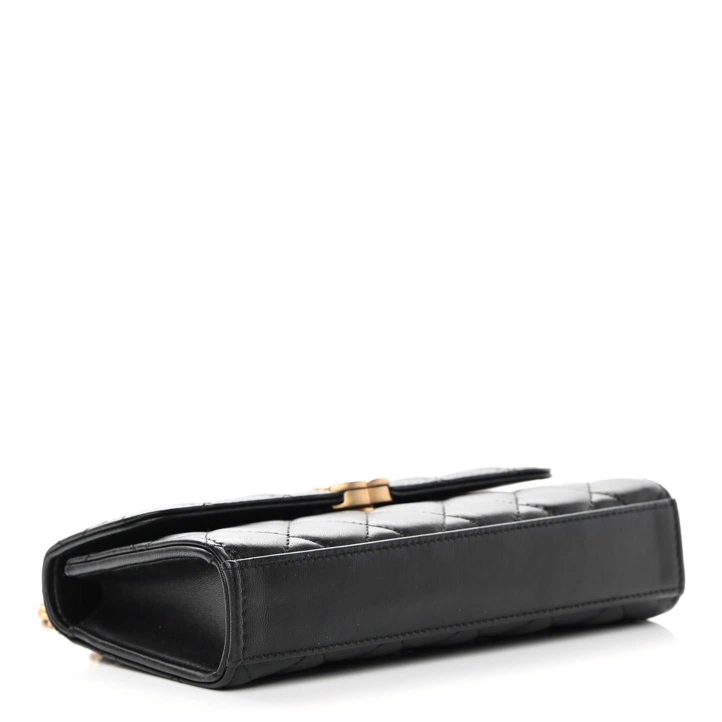 Lambskin Enamel Quilted Top Handle Flap Phone Holder With Chain Black