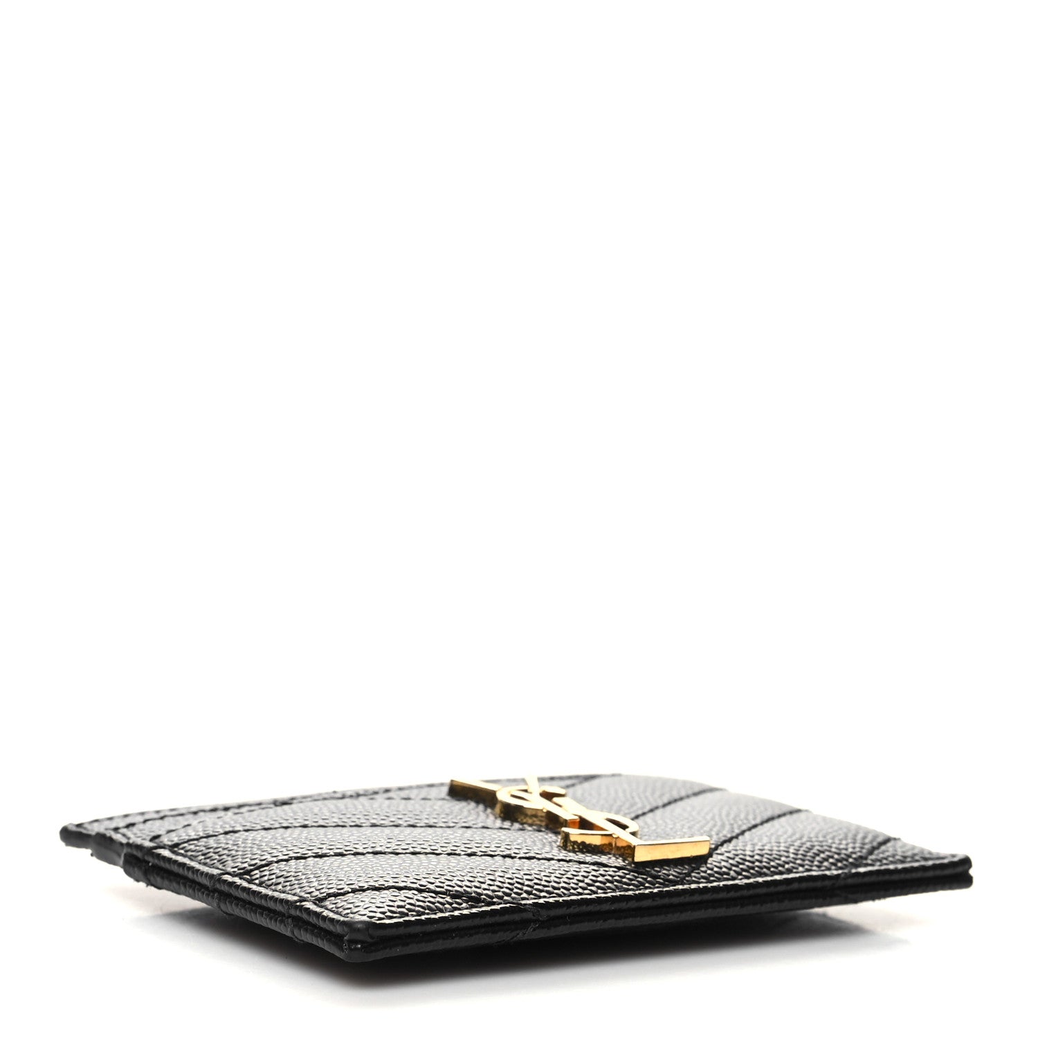 Saint Laurent Grain De Poudre Matelasse Chevron Monogram Credit Card Case Black 4 of 8