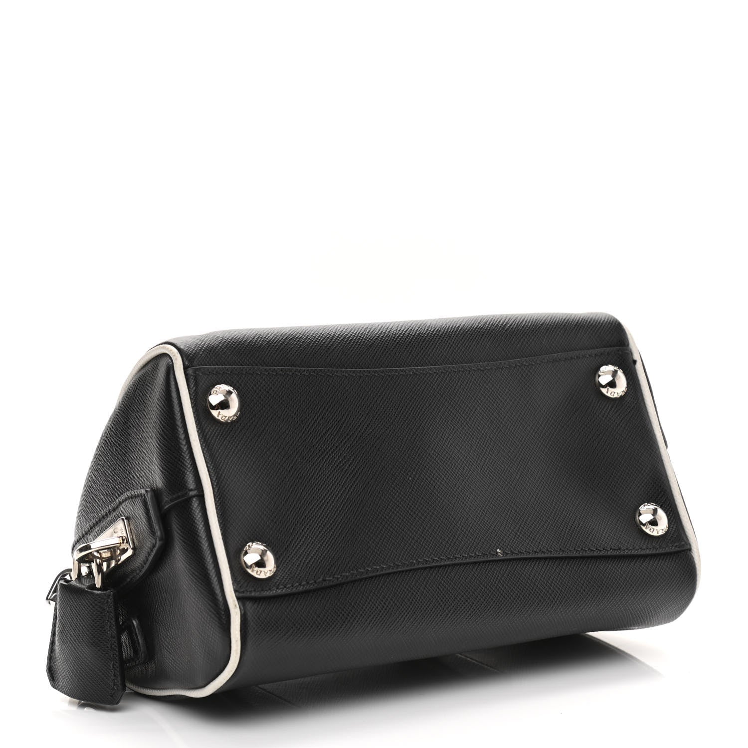 Prada Saffiano Lux Mini Convertible Bowler Black White 4 of 11