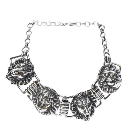 Gucci Metal Lion Heads Necklace Aged Silver 1 of 6