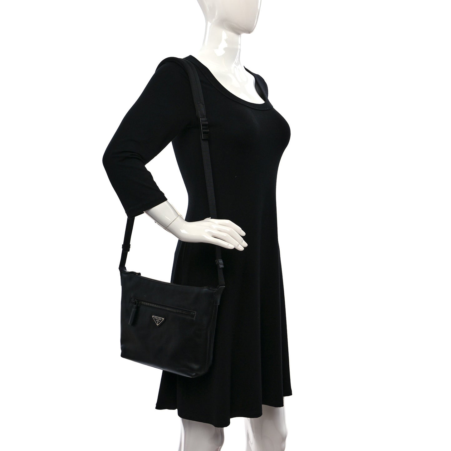 Calfskin Nylon Messenger Bag Black