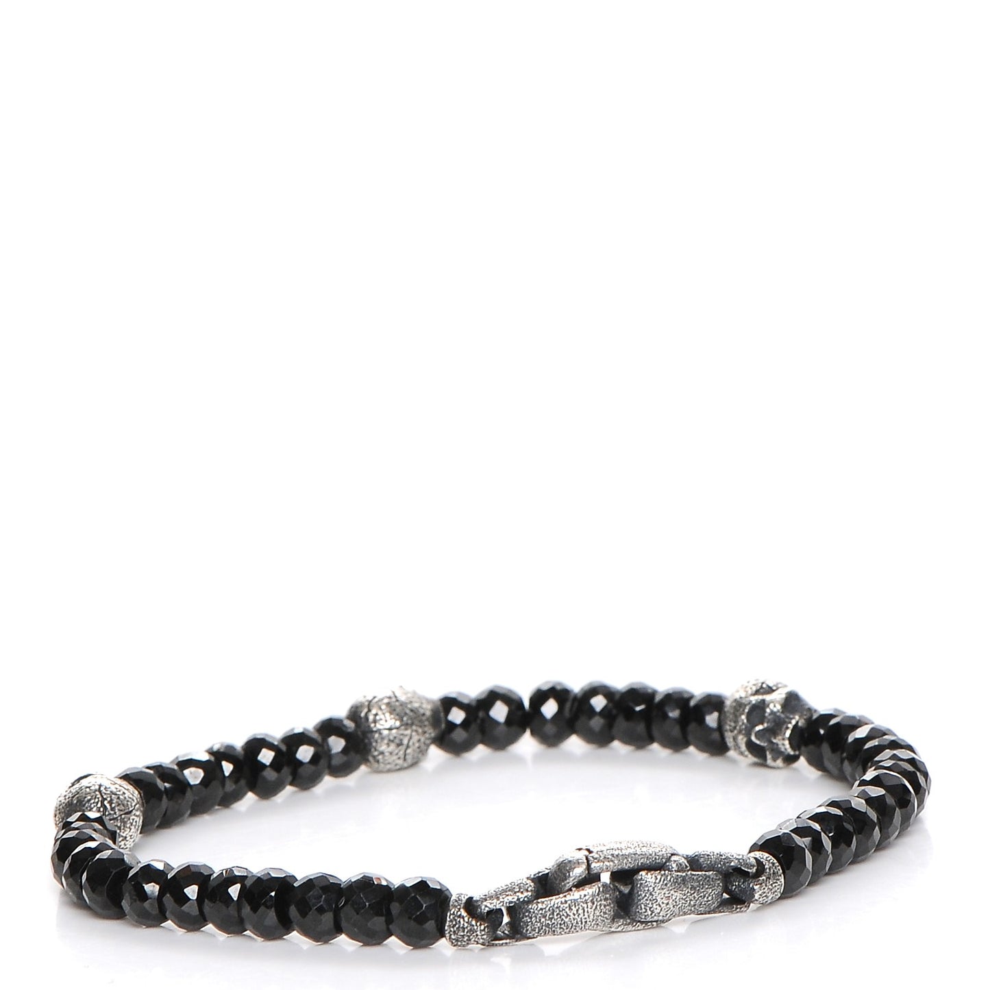 Sterling Silver Black Spinel 5mm Spiritual Beads Skull Station Bracelet