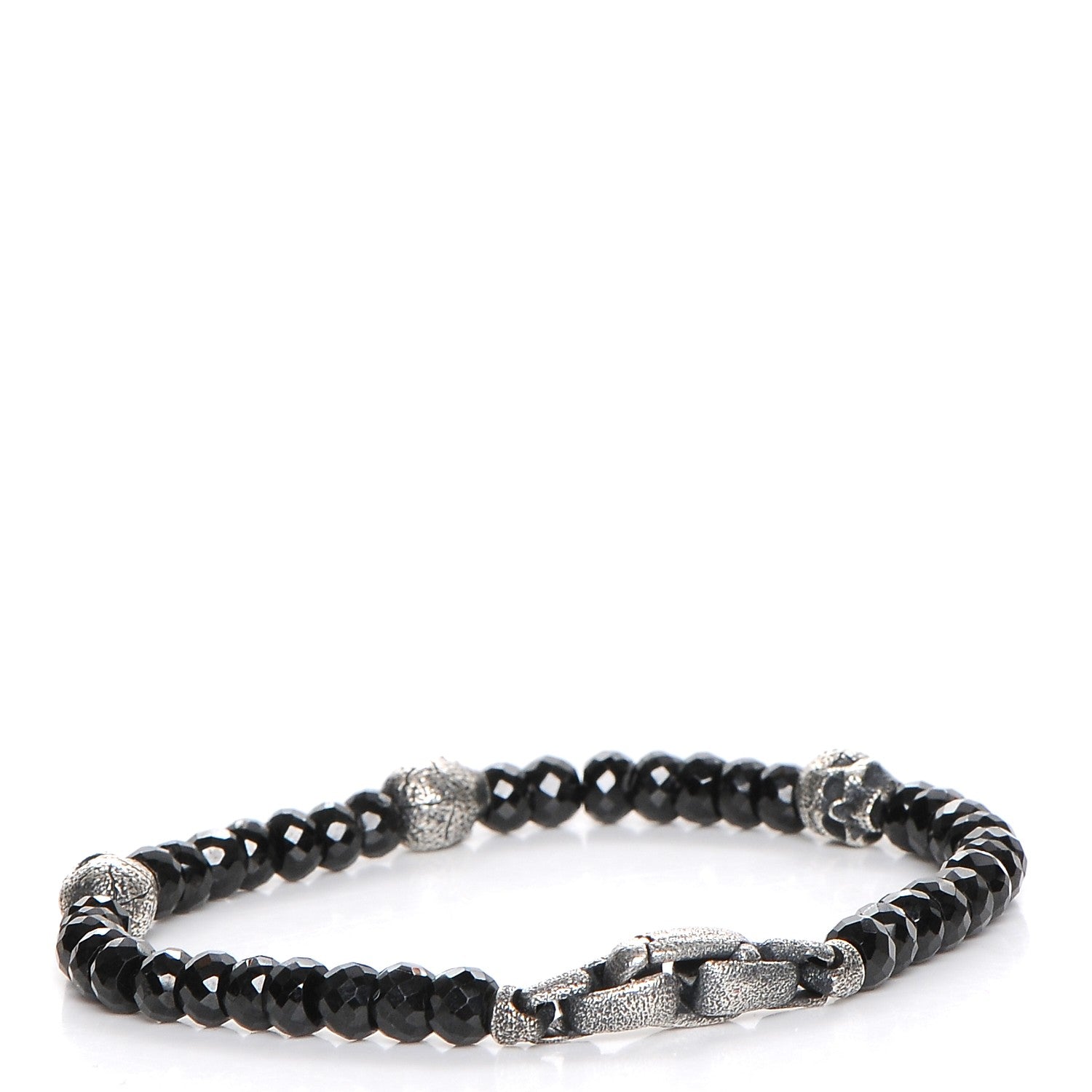 David Yurman Sterling Silver Black Spinel 5mm Spiritual Beads Skull Station Bracelet 3 of 7