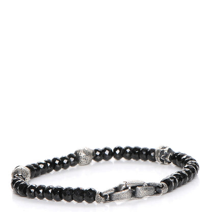 David Yurman Sterling Silver Black Spinel 5mm Spiritual Beads Skull Station Bracelet 3 of 7