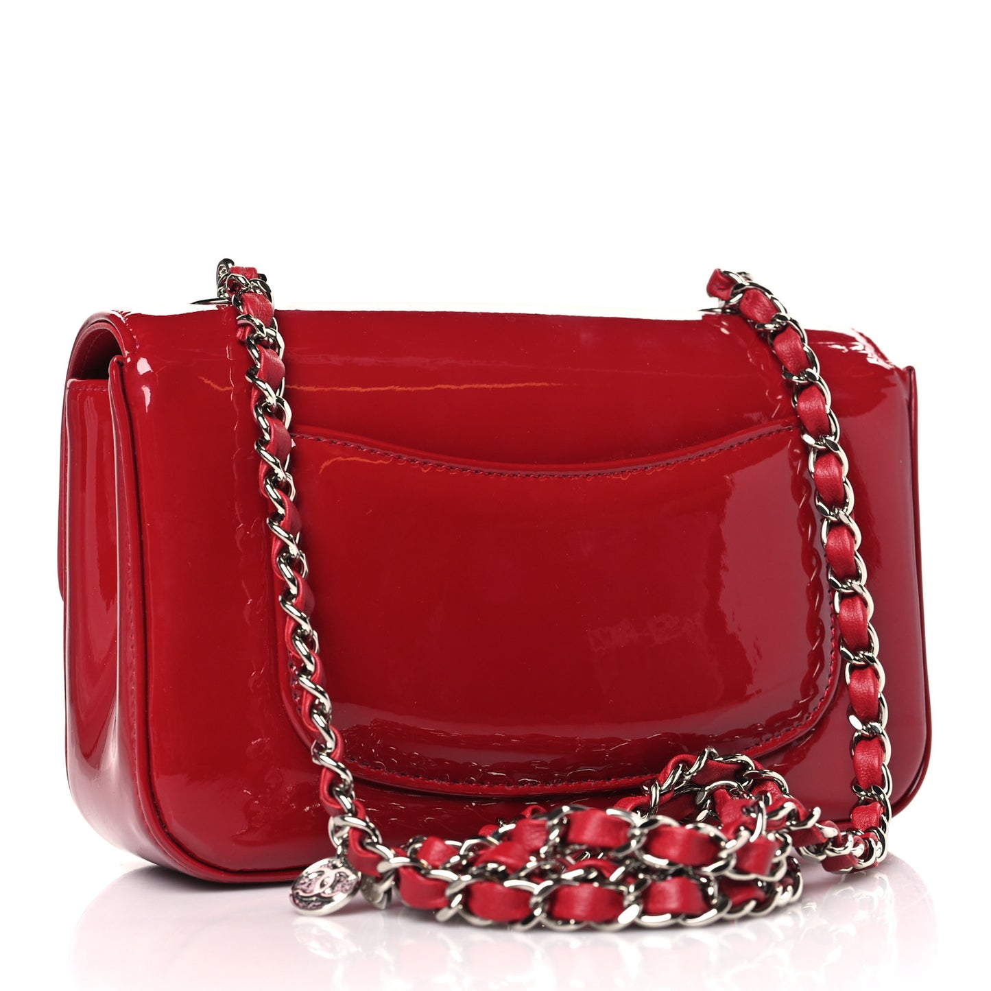 Patent Calfskin Small Camellia Flap Red
