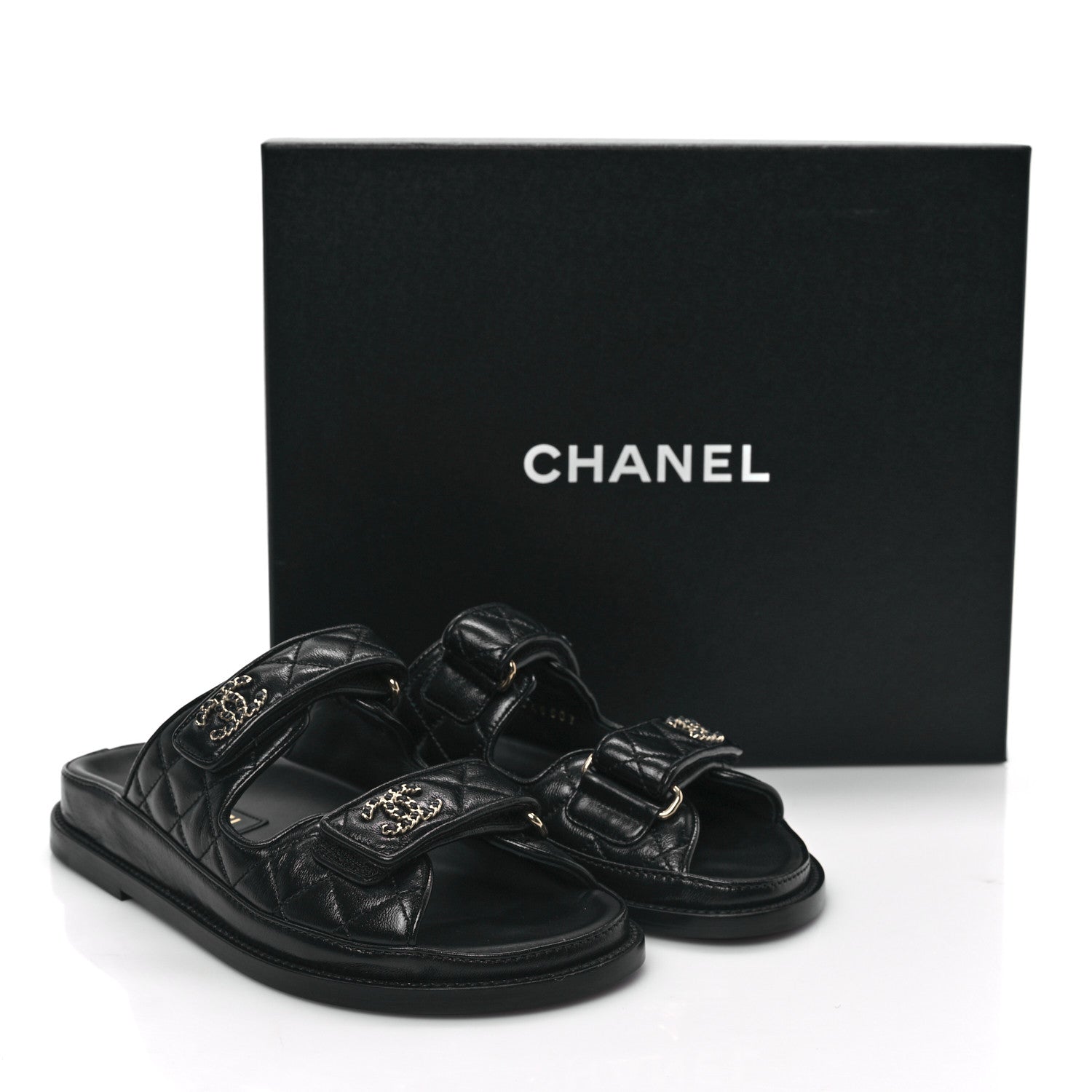 Chanel Lambskin Quilted Velcro Dad Chain CC Slide Sandals 35 Black 9 of 9
