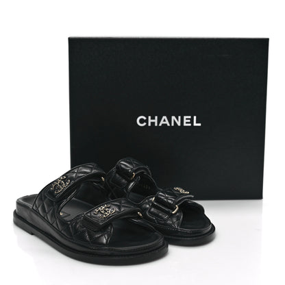 Chanel Lambskin Quilted Velcro Dad Chain CC Slide Sandals 35 Black 9 of 9
