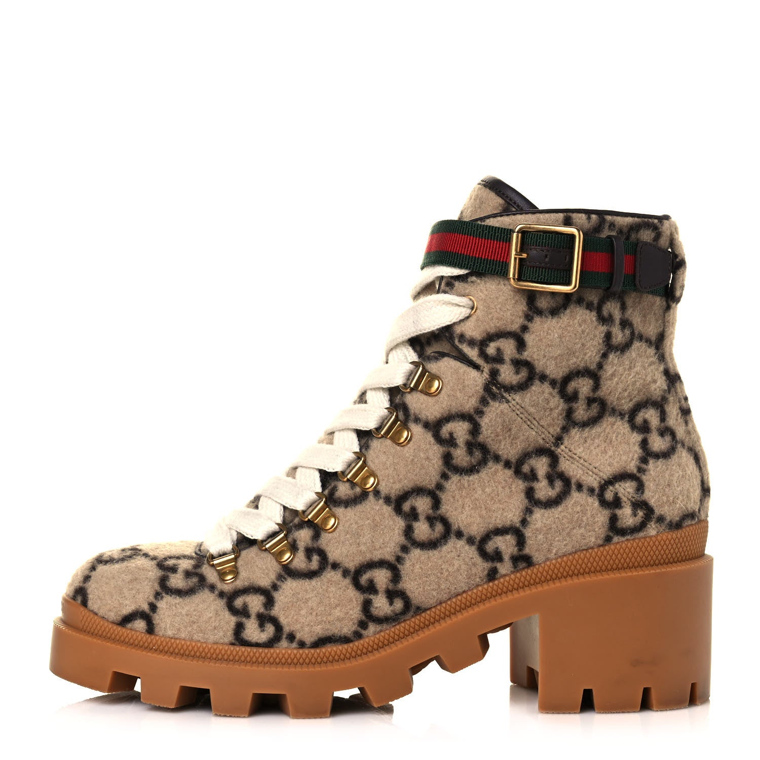 Gucci Covered Wool Big GG Monogram Womens Lace Up Combat Ankle Boots 40.5 Beige Ebony Cocoa 1 of 7