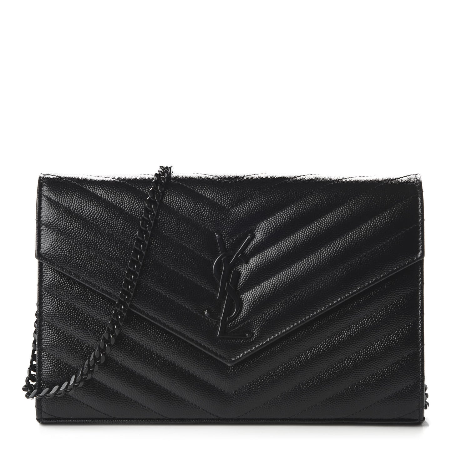 Grain De Poudre Matelasse Chevron Monogram Chain Wallet Black