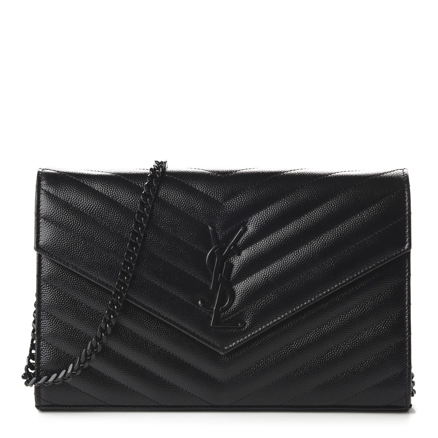 Saint Laurent Grain De Poudre Matelasse Chevron Monogram Chain Wallet Black 1 of 10