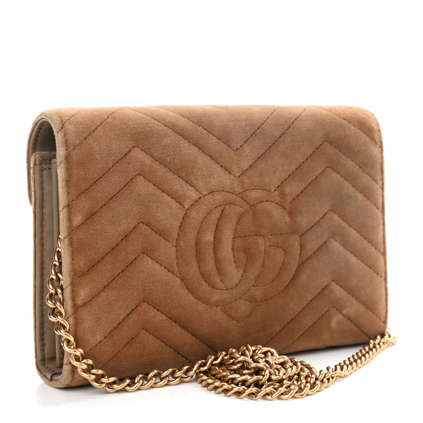 Velvet Matelasse GG Marmont Chain Wallet Taupe