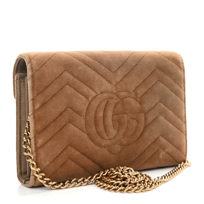 Gucci Velvet Matelasse GG Marmont Chain Wallet Taupe 3 of 12