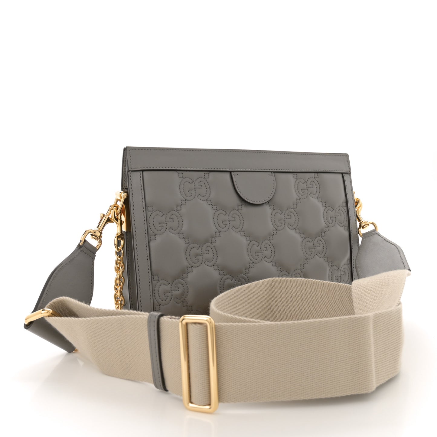 Calfskin GG Matelasse Small Slim Chain Shoulder Bag Dusty Grey Natural