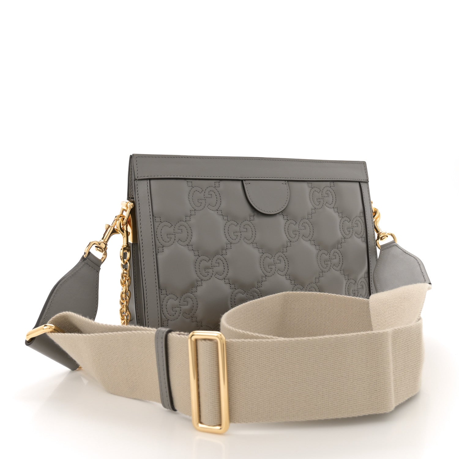 Gucci Calfskin GG Matelasse Small Slim Chain Shoulder Bag Dusty Grey Natural 3 of 10