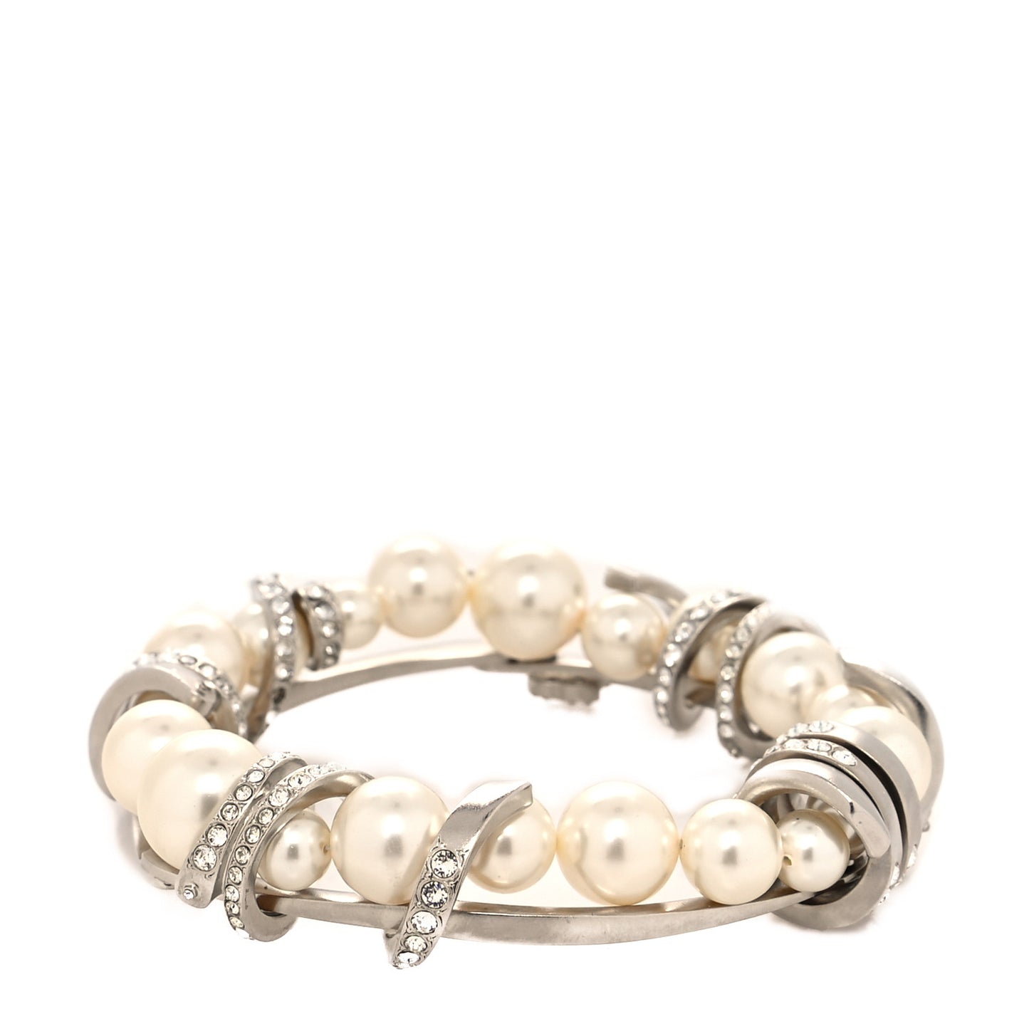 Baguette Crystal Pearl CC Bracelet Silver