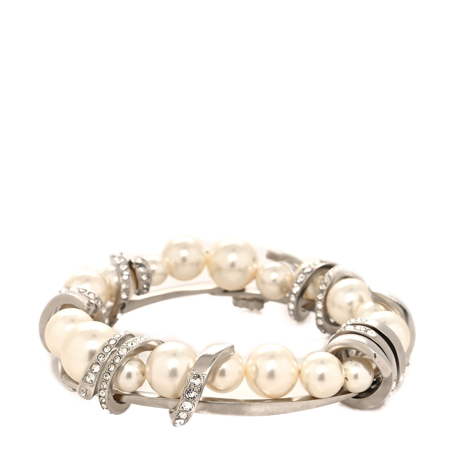 Chanel Baguette Crystal Pearl CC Bracelet Silver 1 of 4