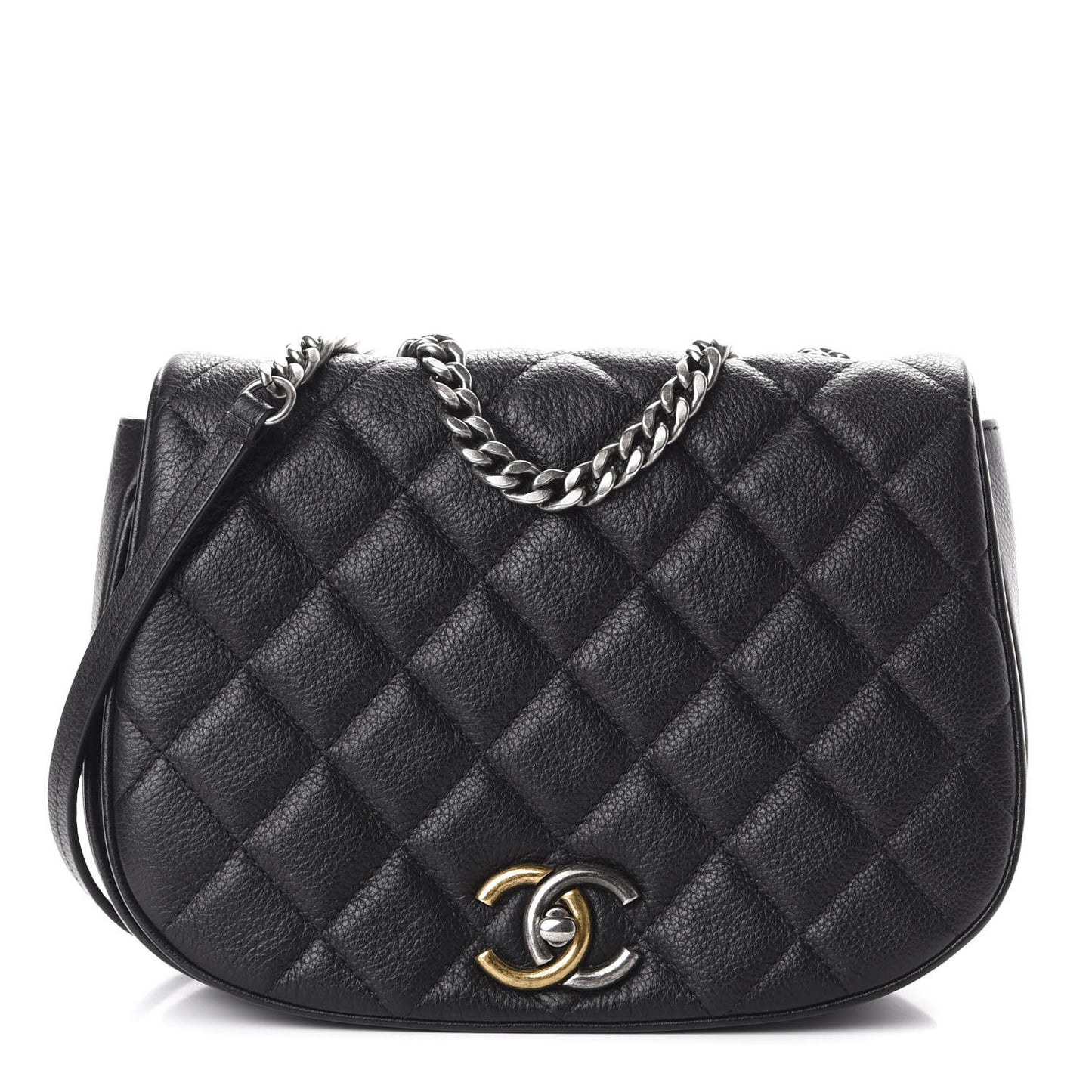 Calfskin Quilted Small Casual Pocket Messenger Flap Black