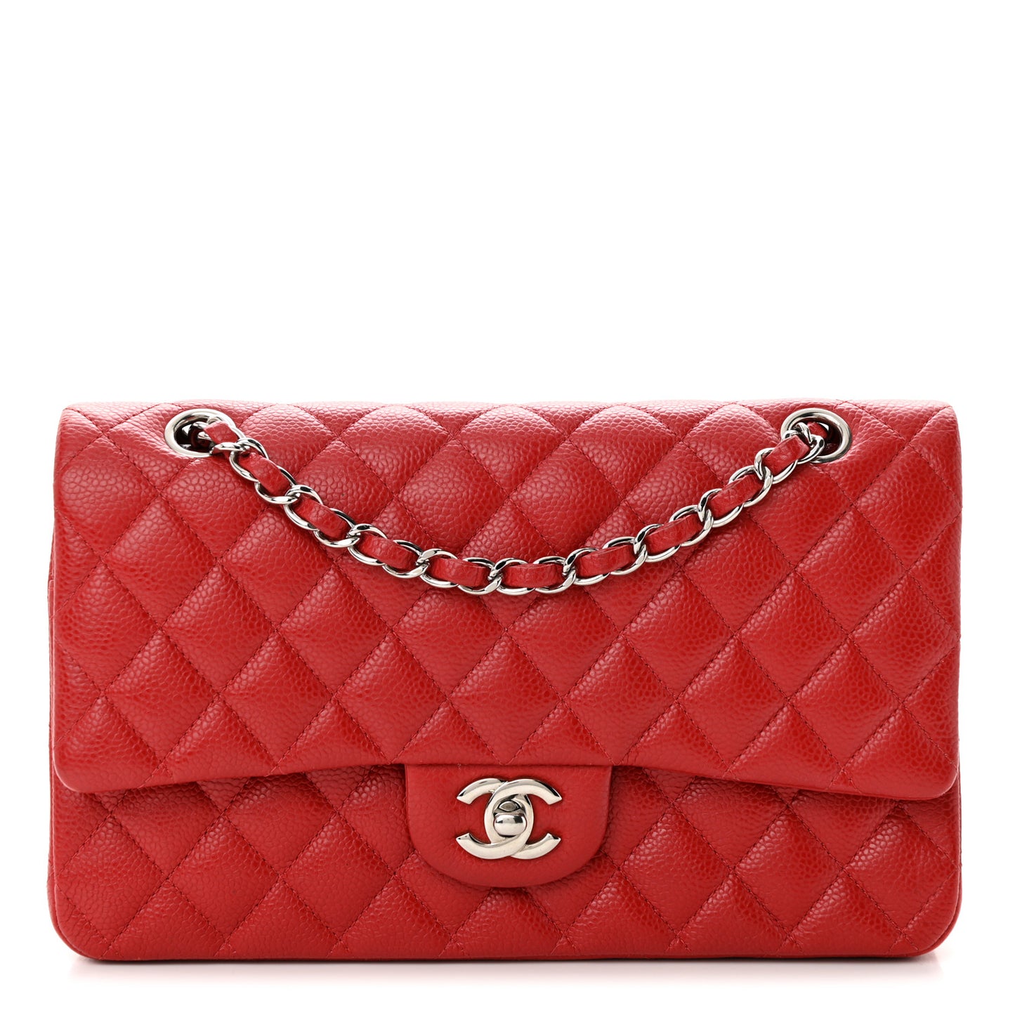 Caviar Quilted Medium Double Flap Red