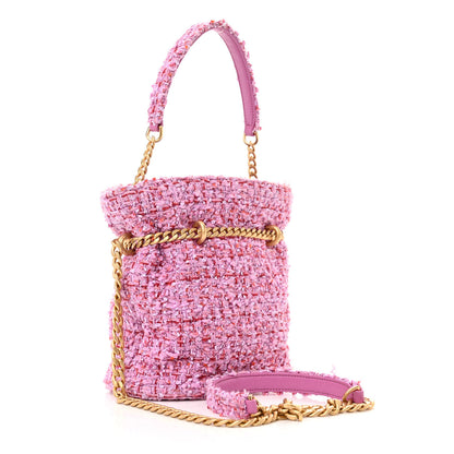 Chanel Tweed Enamel Quilted Pending CC Bucket Drawstring Bag Light Purple Pink Red 3 of 10