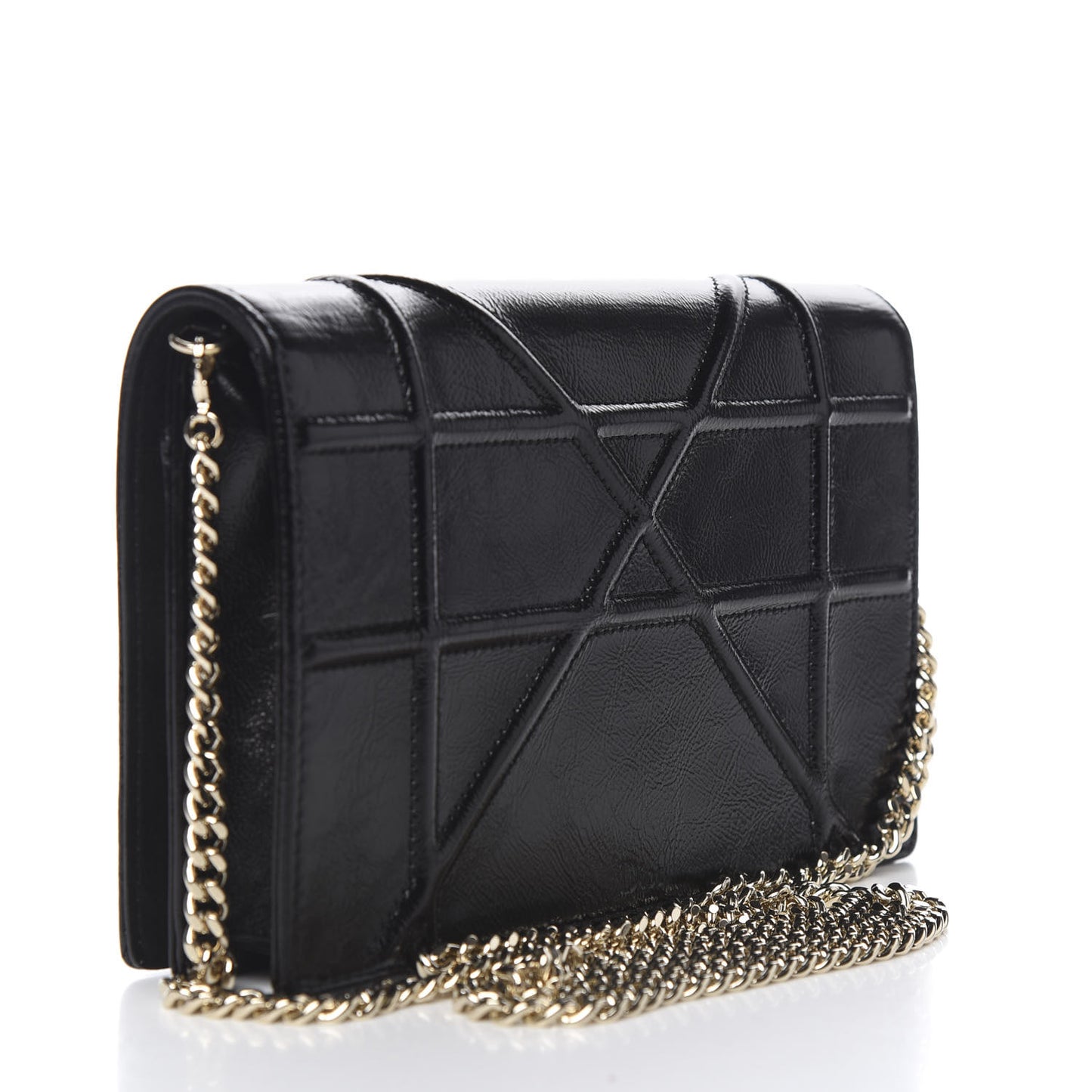 Patent Diorama Wallet on Chain Pouch Black