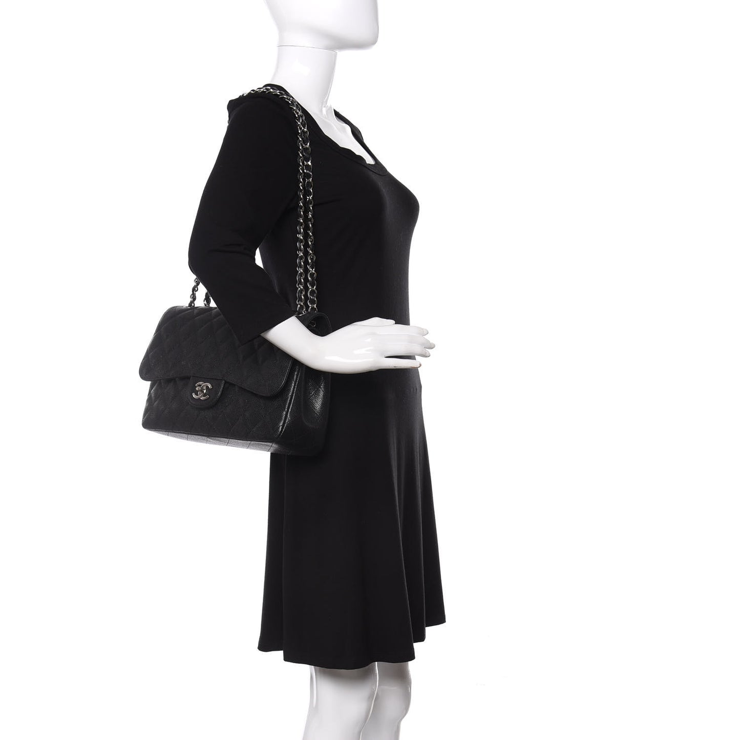 Caviar Quilted Jumbo Double Flap Black