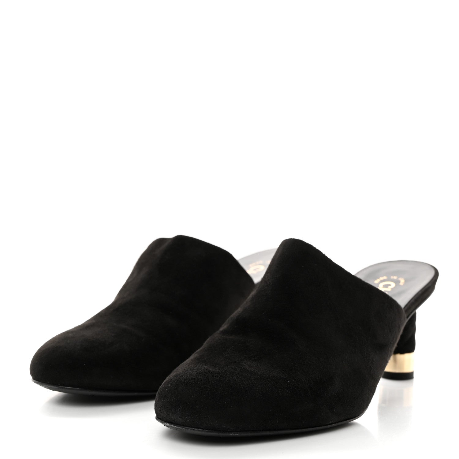 Chanel Kid Suede Logo Mules 40 Black 3 of 9