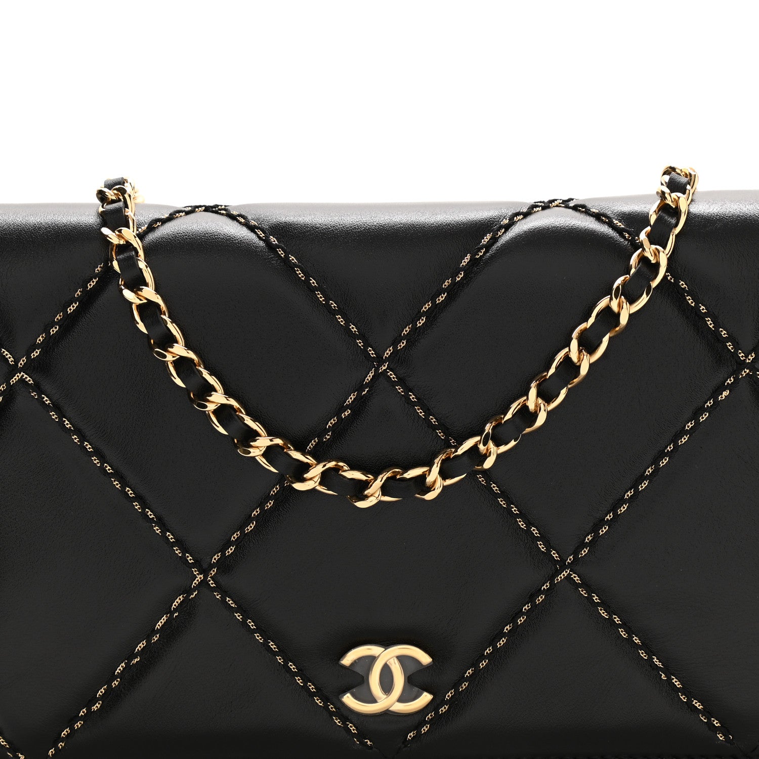 Chanel Lambskin Double Stitch Quilted Wallet On Chain WOC Black 11 of 12