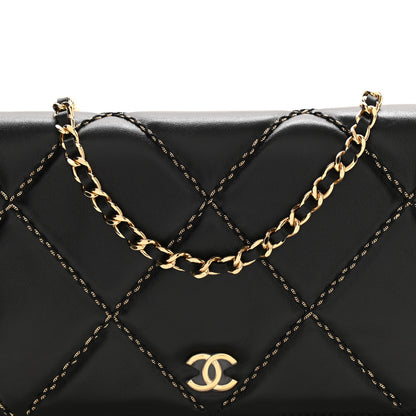 Chanel Lambskin Double Stitch Quilted Wallet On Chain WOC Black 11 of 12