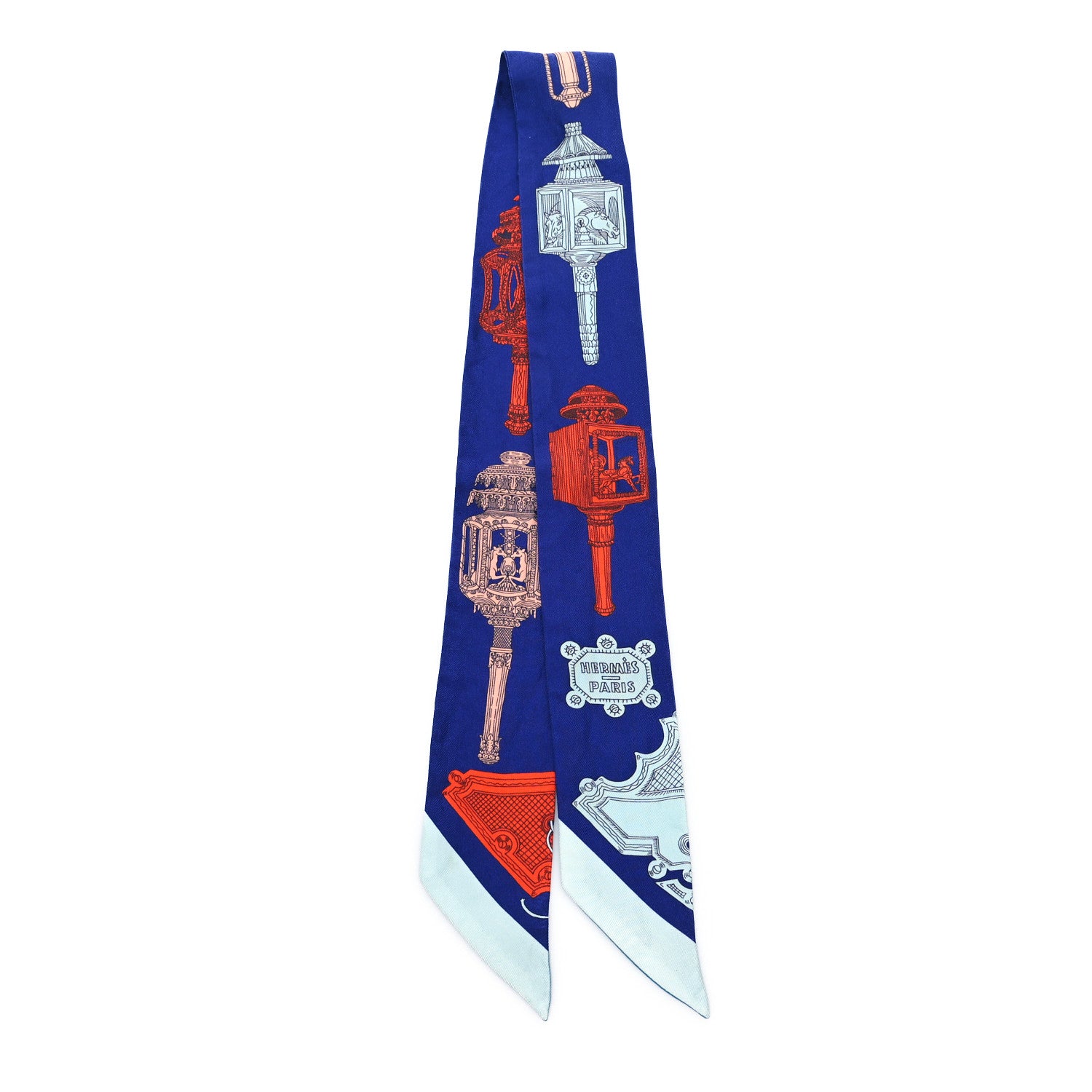 Hermes Silk Merveilleuses Lanternes Twilly Indigo Orange Bleu Glacier 2 of 3